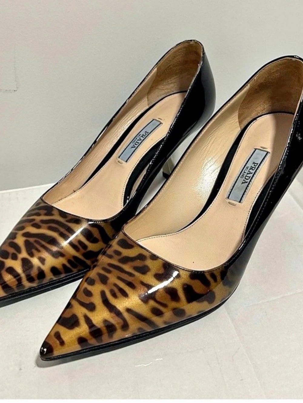 Prada Leopard Print Pointed-Toe Kitten Heels